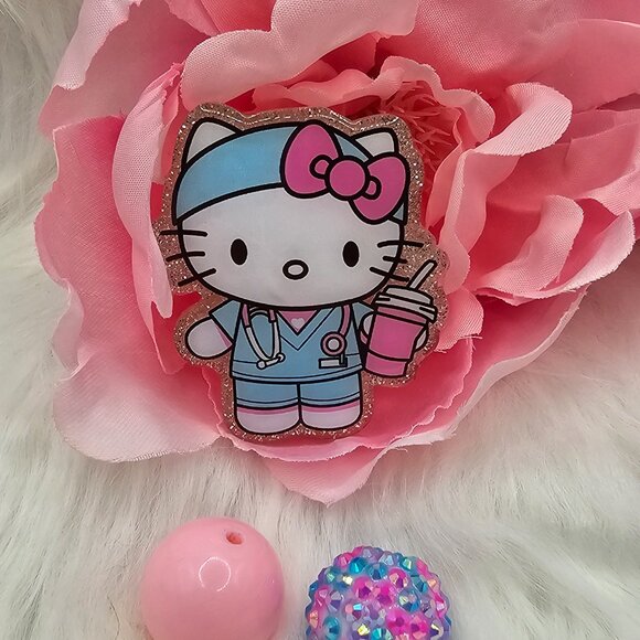 Nurse Kitty Blue Scrubs Badge Holder - Picture 2 of 4